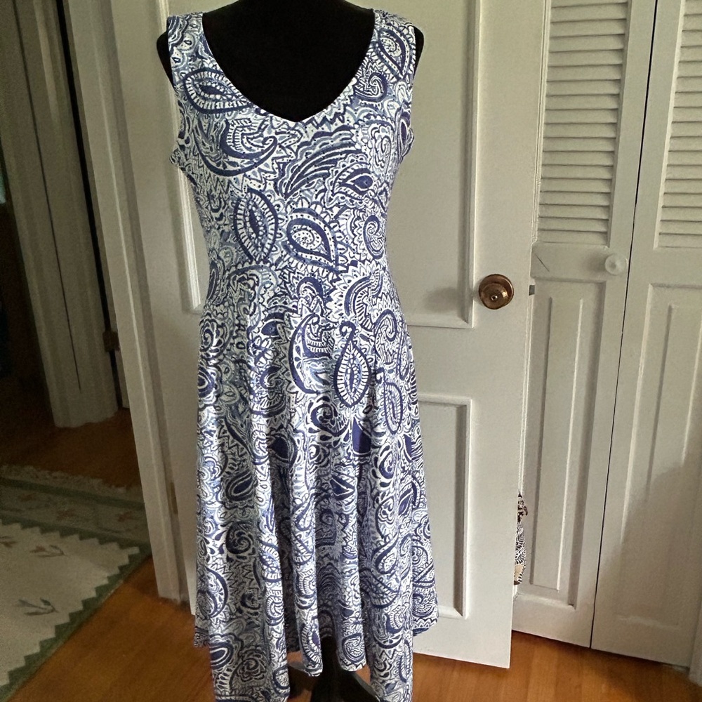 Ronni Nicole High Low Dress in Blue and White Paisley